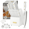 Knife set For Kitchen with Block,McCook MC703 White Kitchen Knife Sets with Built-in Sharpener,Cutlery set with Measuring Cups and Spoons For Cooking,