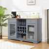 Modern Farmhouse Buffet Cabinet, Sideboard with 2 Drawers and Elegant Glass Door Cabinets, Wine and Glass Rack, Coffee Bar for Kitchen, Dining Room, L