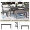 TREXM 6-Piece Kitchen Dining Table Set Wooden Rectangular Dining Table, 4 Fabric Chairs and Bench Family Furniture (Gray)