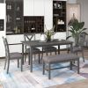 TREXM 6-Piece Kitchen Dining Table Set Wooden Rectangular Dining Table, 4 Fabric Chairs and Bench Family Furniture (Gray)